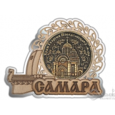 Магнит из бересты Самара-Самара-Храм Георгия Победоносца Ладья серебро